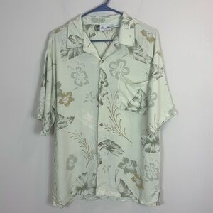 Island Blue green Hawaiian button down men shirt size large